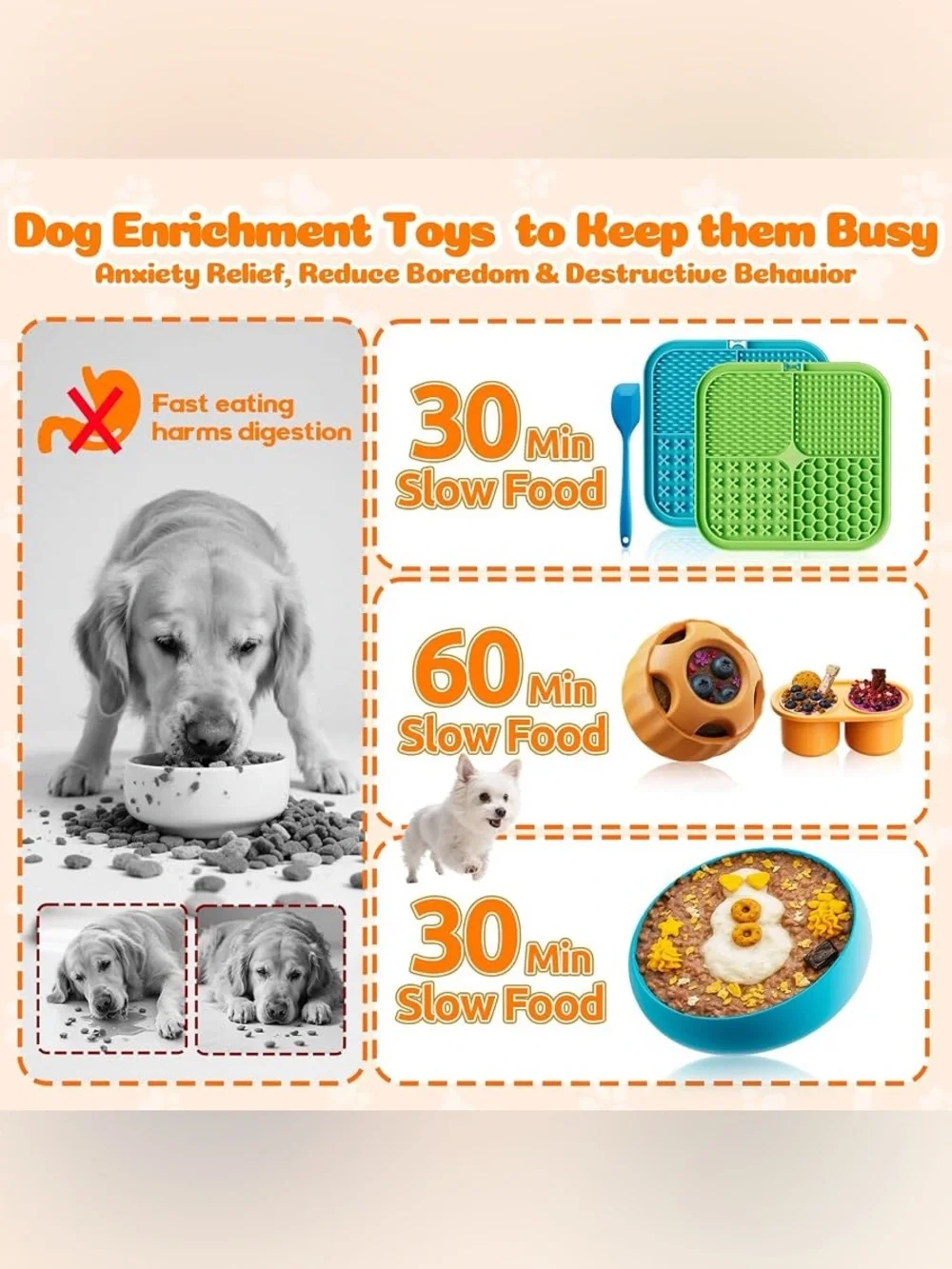 6 Piece Dog Enrichment Toys Set Lick Mat Treat Ball Slow Feeder Puzzle Bowl
